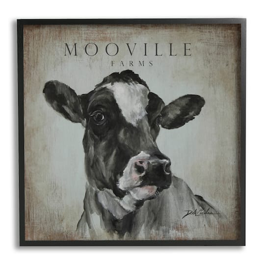 Stupell Industries Mooville Farms Rustic Sign Vintage Dairy Cow Portrait Framed Wall Art